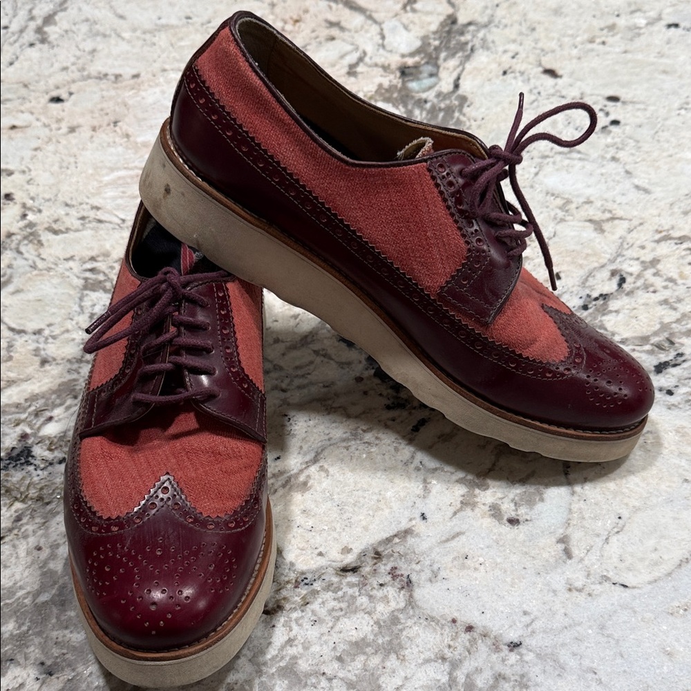 Burgundy and Rust Two-Tone Wingtip Oxfords - Picture 2 of 5